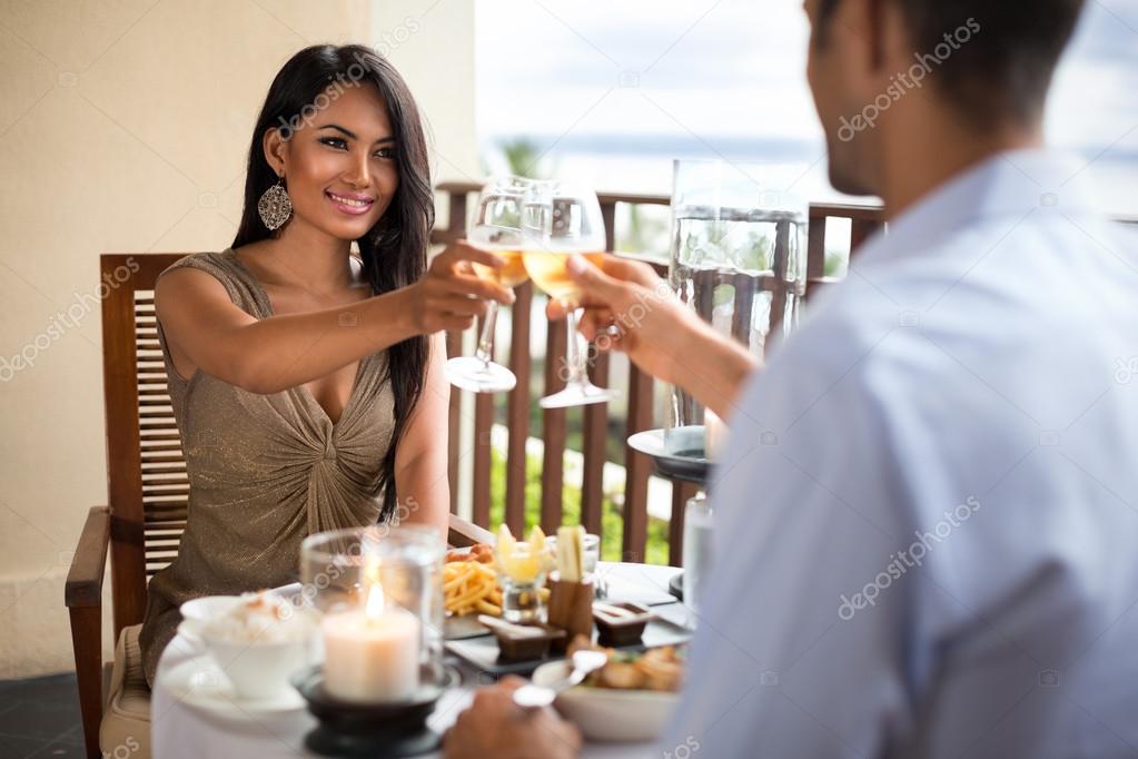 young couple having romantic dinner