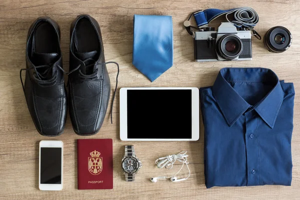 Man's items on wooden backgroun — Stock Photo, Image