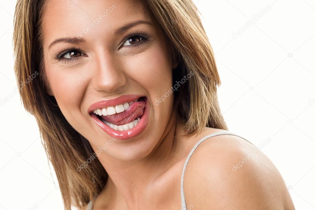 Funny woman with perfect teeth