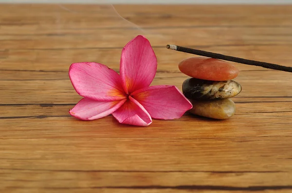 Frangipani flower, incenses and pebbles — Stock Photo, Image