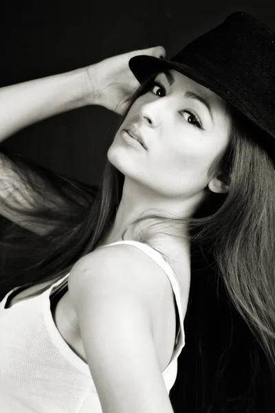 Girl wearing a fedora hat — Stock Photo, Image