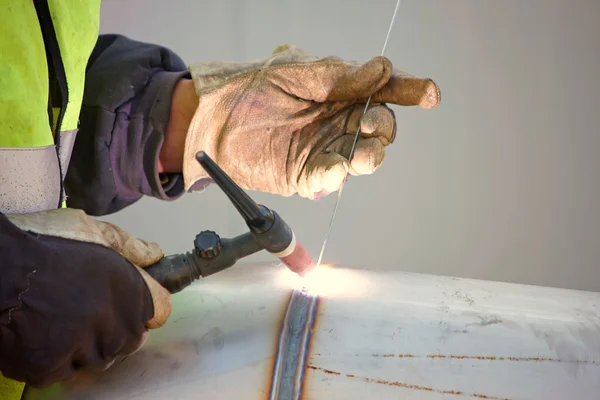 Tig welding on the site — Stock Photo, Image