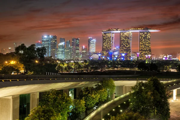 Singapore Nacht Skyline von Marina Staudamm — Stockfoto