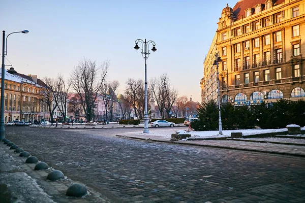 Lvov Ukrajina Ledna 2017 Centrální Náměstí Turistickém Městě Cobblestone Street — Stock fotografie