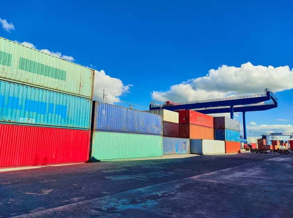 Port with colored containers for shipping