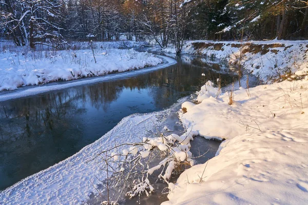 Schöne Landschaft Wald Winter Einem Wilden Fluss — Stockfoto
