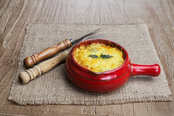 Julienne with mushrooms — Stock Photo, Image