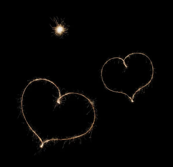 Dois corações de sparkler — Fotografia de Stock