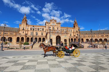 turistler, plaza de espana Seville, İspanya