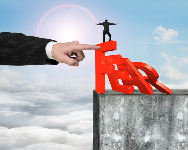 Hand stopping fear word domino falling with man balance it — Stock Photo, Image