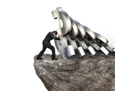 İşadamı durdurma düşen dolar para birimi simgelerini cliff üzerinde