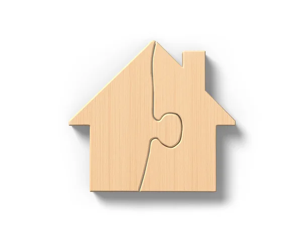 Dom drewniany kształt zagadki — Zdjęcie stockowe