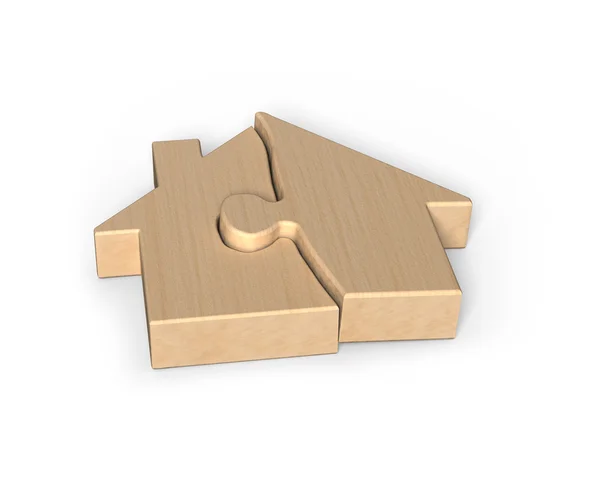 Dom drewniany kształt zagadki — Zdjęcie stockowe