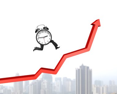 Kırmızı ok grafik büyüyen üzerinde çalışan bacaklar ile çalar saat