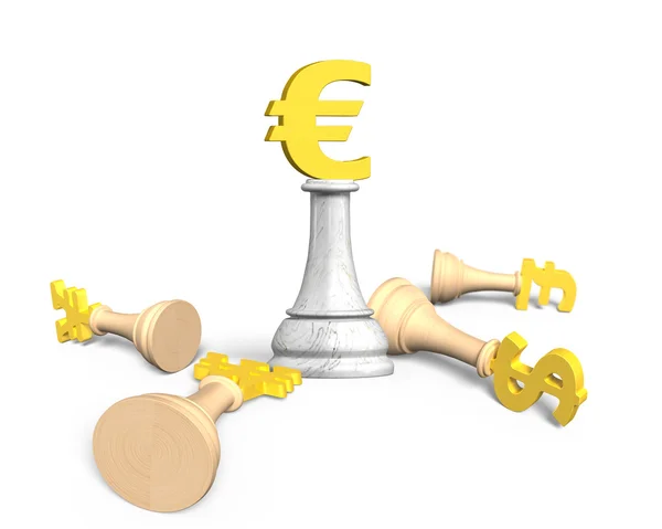 Altın euro para birimi king ile 3D para satranç — Stok fotoğraf
