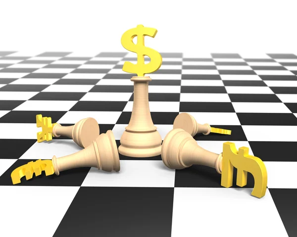 3d 钱国际象棋与黄金美元货币之王 — 图库照片