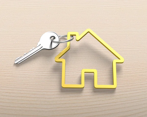 Gümüş anahtar ve ev Anahtarlık şekil — Stok fotoğraf