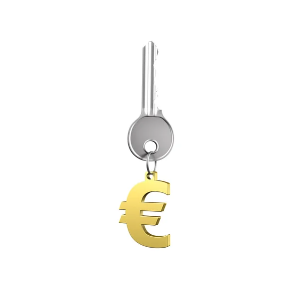 Silberner Schlüssel mit goldenem Euro-Zeichen als Schlüsselanhänger — Stockfoto