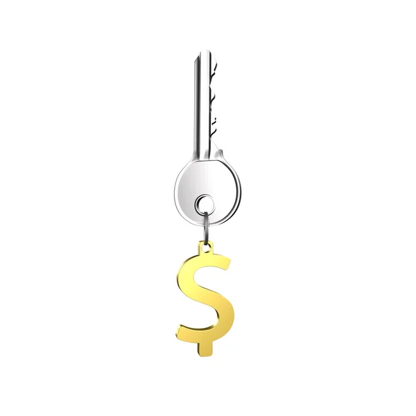 Gümüş anahtar ile altın dolar işareti şekli Anahtarlık — Stok fotoğraf