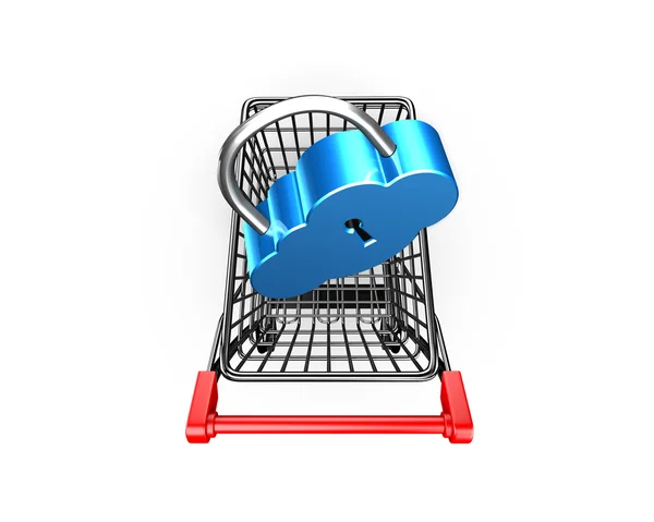 Lock on shopping cart, cloud connecting security concept, eD il — Stock Photo, Image