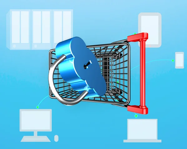 Clock shape lock on shopping cart, internet connecting security — Stock Photo, Image