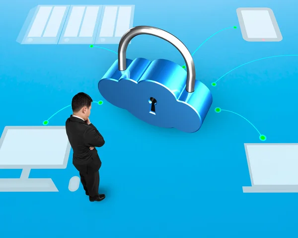 Cloud shape lock with man standing, 3D illustration — Stock Photo, Image