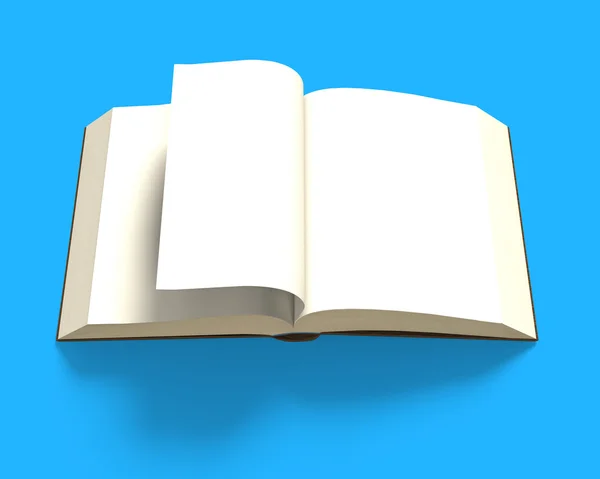 Apertura libro con pagina flipping isolata in blu, rendering 3D — Foto Stock