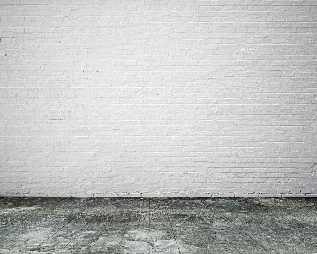 Dirty old wooden floor with white bricks wall, background Stock Photo by  ©bruesw 114692834