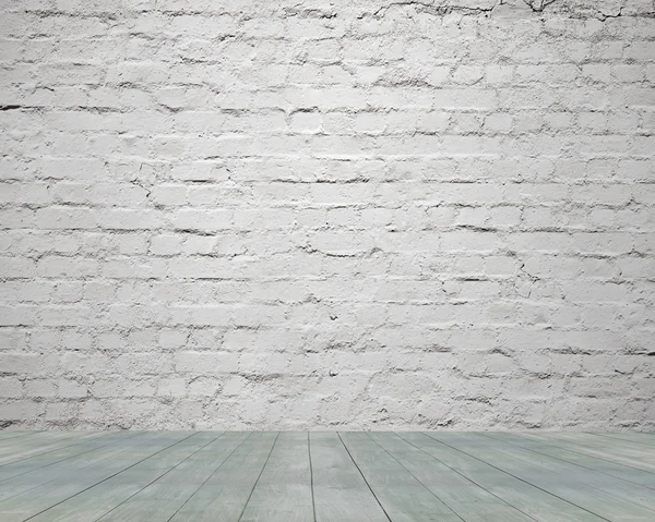 Antigua pared de ladrillos blancos envejecidos con fondo de piso de madera —  Fotos de Stock
