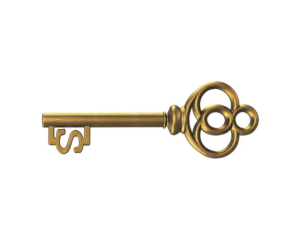 Gold treasure key in dollar sign shape, 3D rendering — Stock Photo, Image