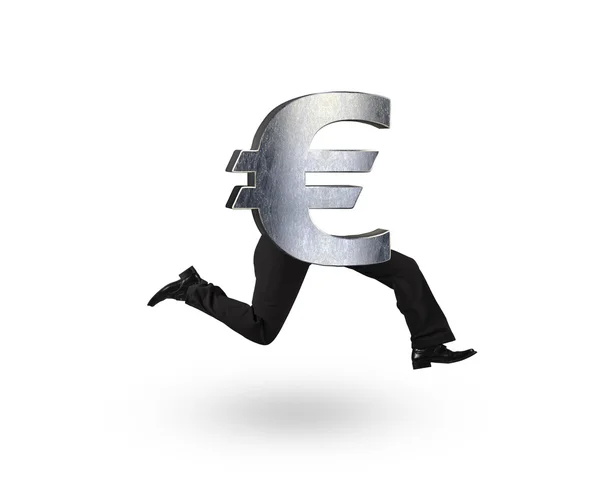 Символ євро гроші з людськими ногами працює — стокове фото