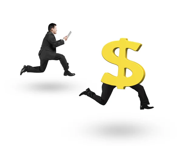 Man running after dollar money symbol with human legs running — Stock Photo, Image