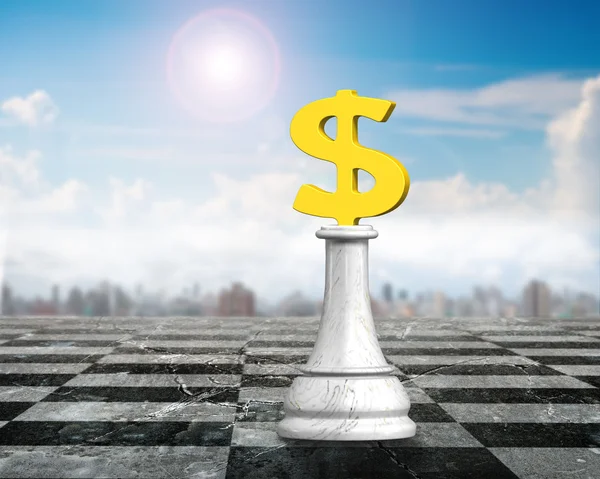 Altın dolar işareti olan 3D para satranç — Stok fotoğraf