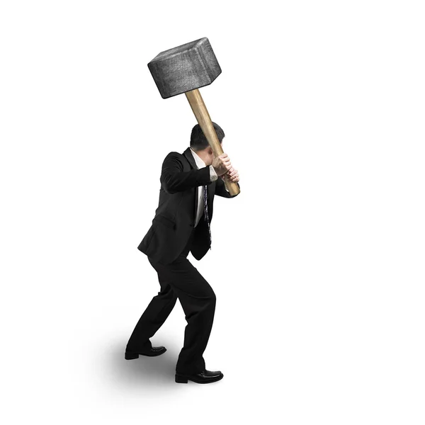 Businessman holding big hammer — Stock Photo, Image