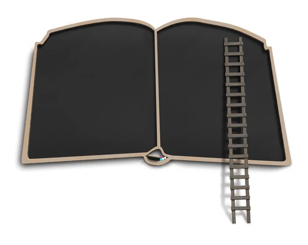 Book shape black board with wooden ladder — Stock Photo, Image