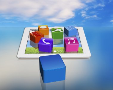 App simgeleri ile boş bir akıllı yastık üzerinde