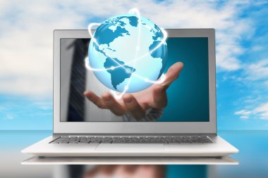 Yörünge küre el laptop ile parlayan