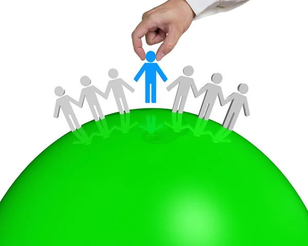 3D man connecting on green ball — Stock Photo, Image