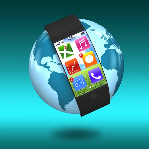 Ultra ince bükülmüş arabirimi smartwatch yeryüzünde apps ile — Stok fotoğraf