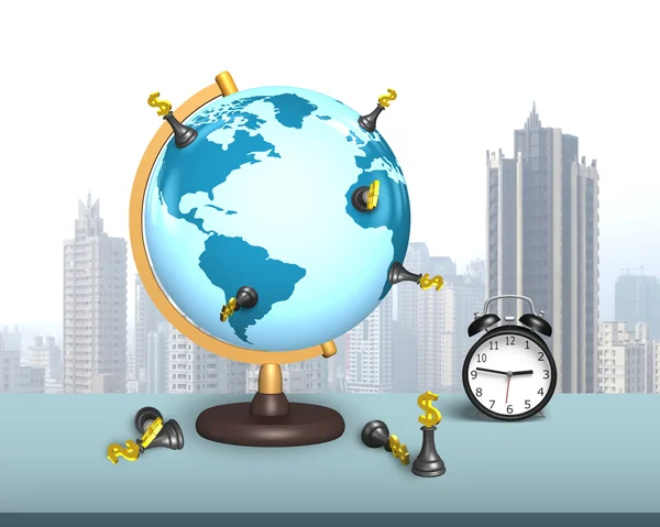美元棋站在全球的时钟 — 图库照片