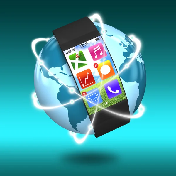 Ultra-könnyű görbe képernyő smartwatch apps és izzó — Stock Fotó