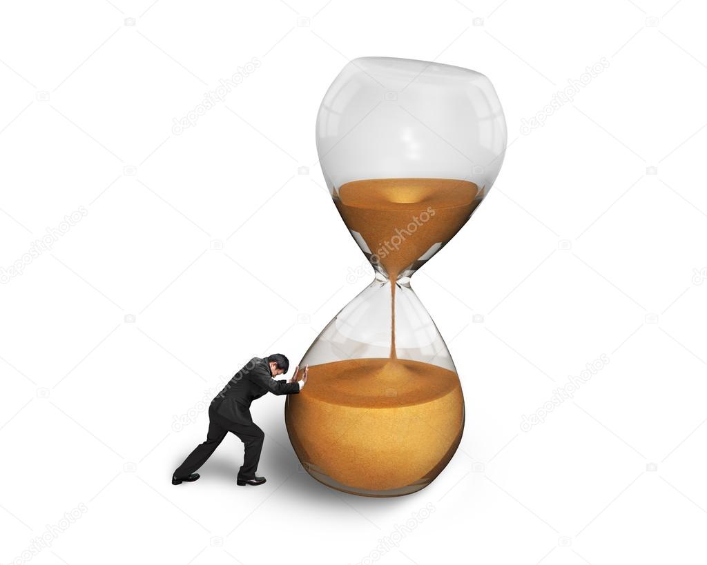 Man pushing tilt hourglass