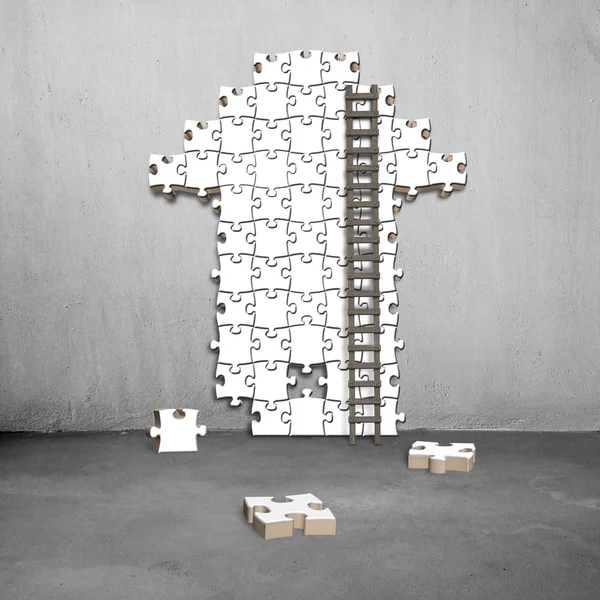 Échelle avec puzzles blancs en forme de flèche — Photo