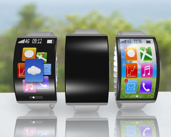 Group of ultra-thin curved screen smartwatch with metal watchban — Stock Photo, Image