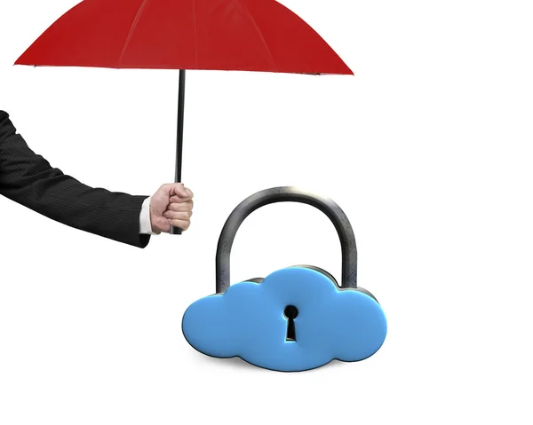 Red umbrella protect sky blue cloud lock — Stock Photo, Image