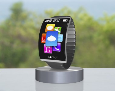 koyu gri kavisli ekran smartwatch vitrin metal watchb ile üzerinde