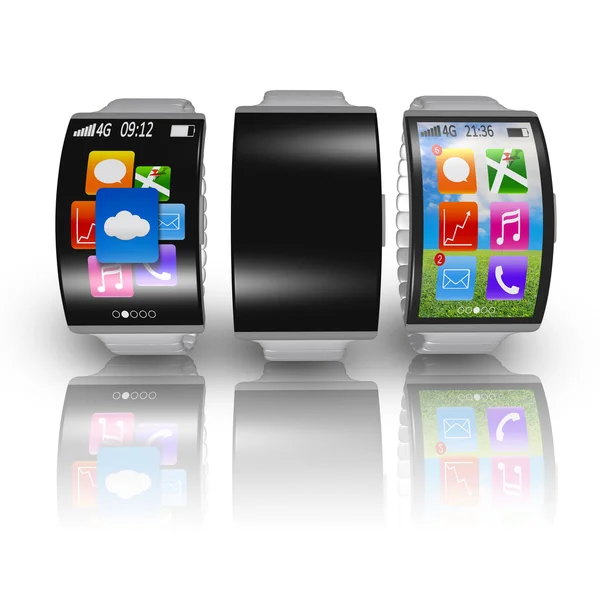 Grupp av ultra-tunn böjd skärm smartwatch med metall watchban — Stockfoto