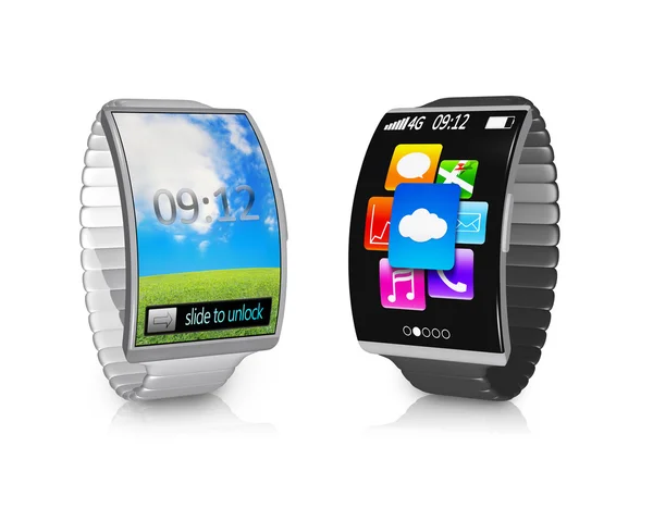 Paar ultradünne gebogene Interface-Smartwatch mit Metalluhrband — Stockfoto