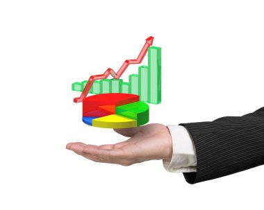 sağ el 3d infographics tutarak izole üzerinde beyaz üst üste 