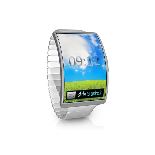 Ultra-thin gray bent interface smartwatch with metal watchband — Stock Photo, Image